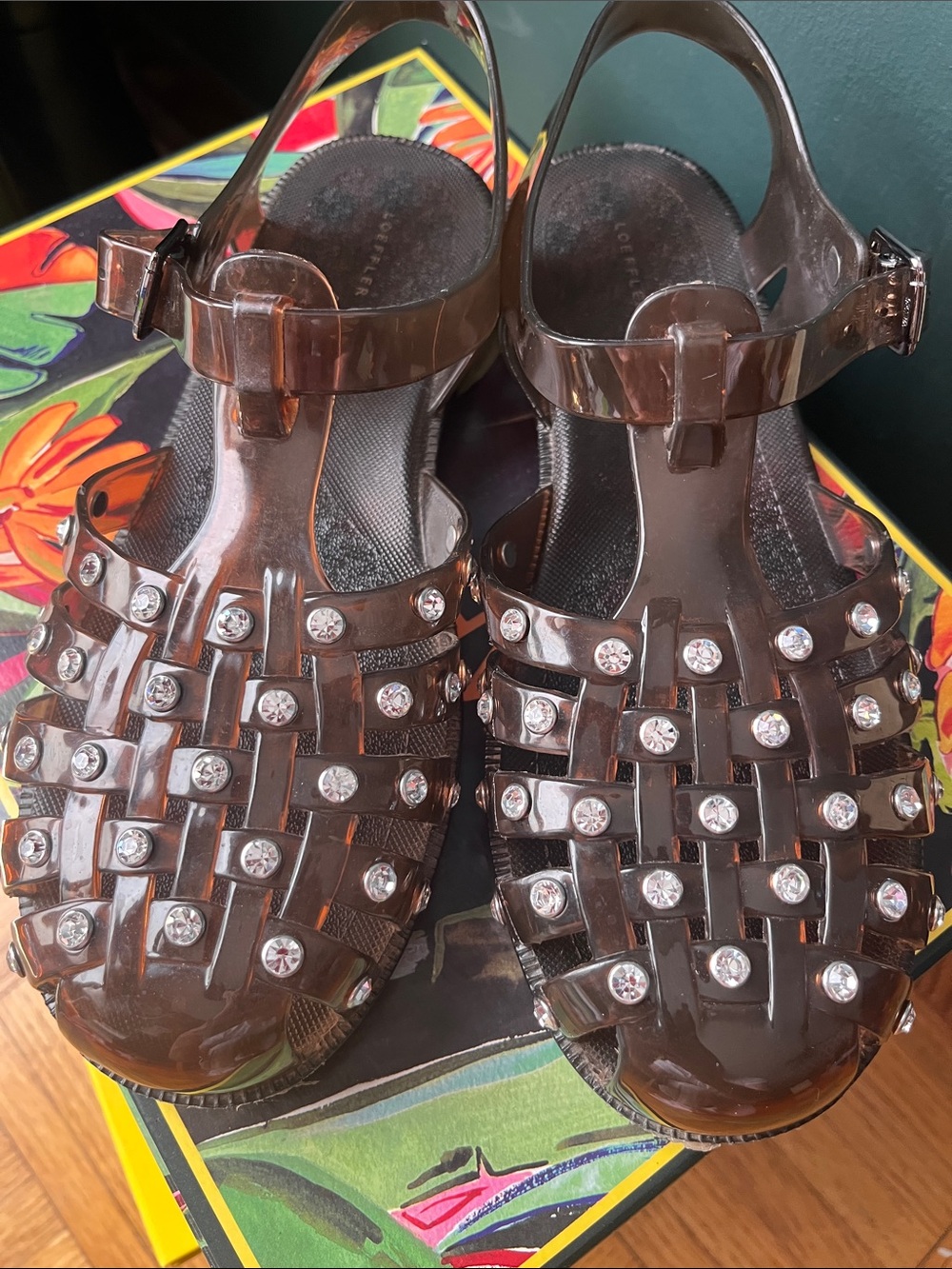Loeffler Randall Brown Studded Jelly Fisherman Sandals - Picture 7 of 9